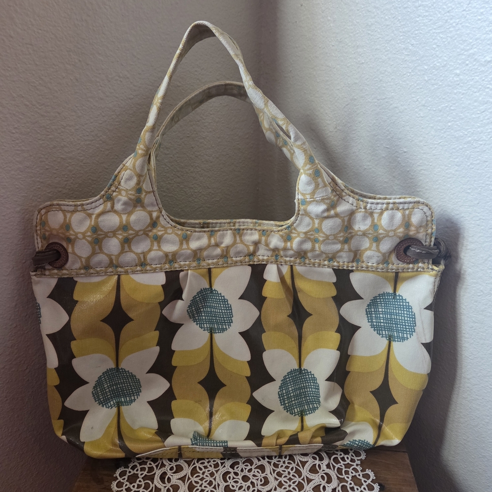 Fossil Yellow Floral Tote with Teal Accents
